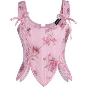 Renaissance Corset Tops Floral Lace Up Pink